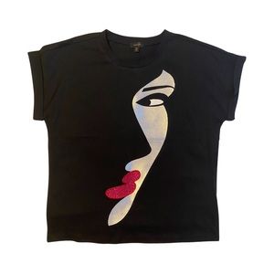 Casual black half face short sleeve T-shirt